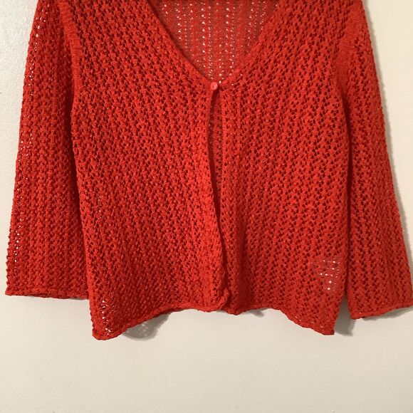 Vintage Y2K Red Orange Open Knit Beachy Bohemian Festival Cardigan PL - Picture 4 of 8